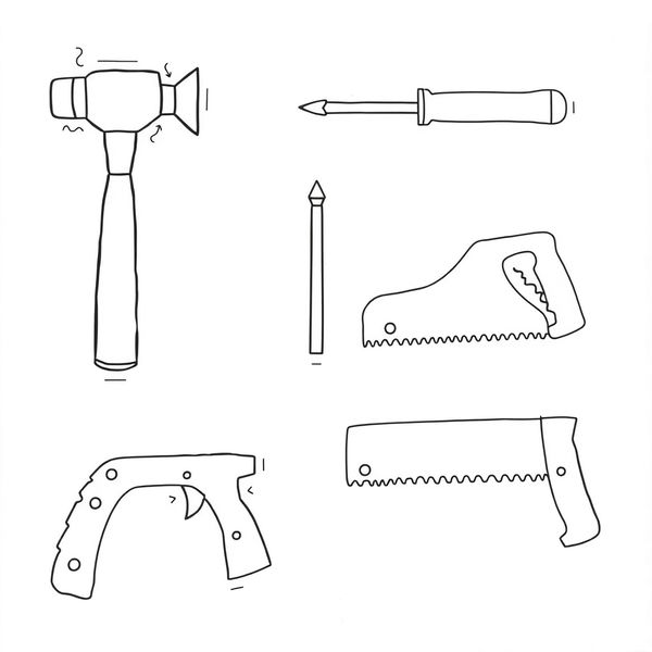 Szablony narzędzi (młotek, śrubokręt, piła)