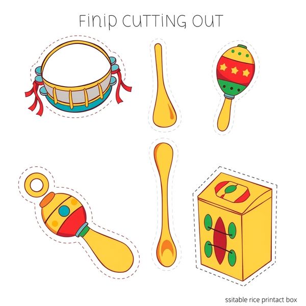 Ilustracje instrumentów perkusyjnych — zestaw do wycięcia