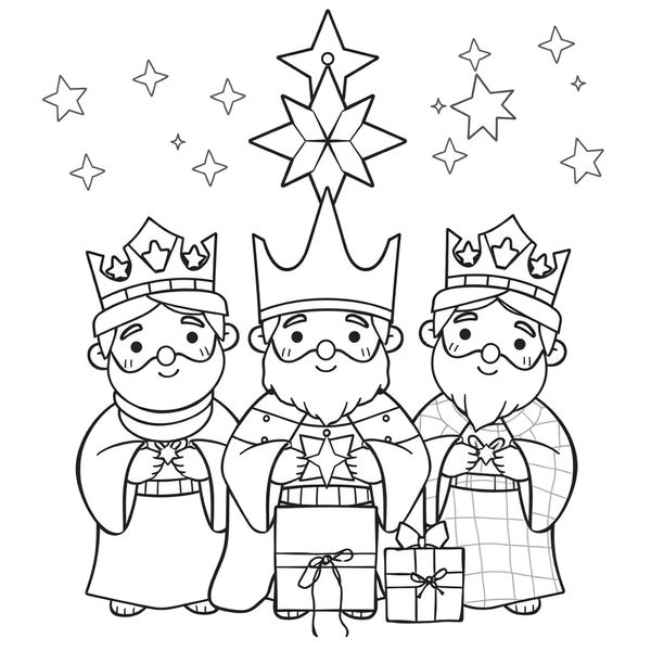 Kolorowanka: Trzej Królowie i gwiazda