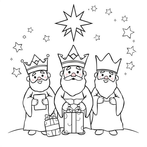 Kolorowanka: Trzej Królowie i gwiazda