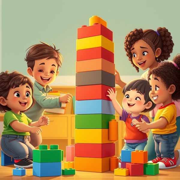 Ilustracja: wspólne budowanie dużej wieży