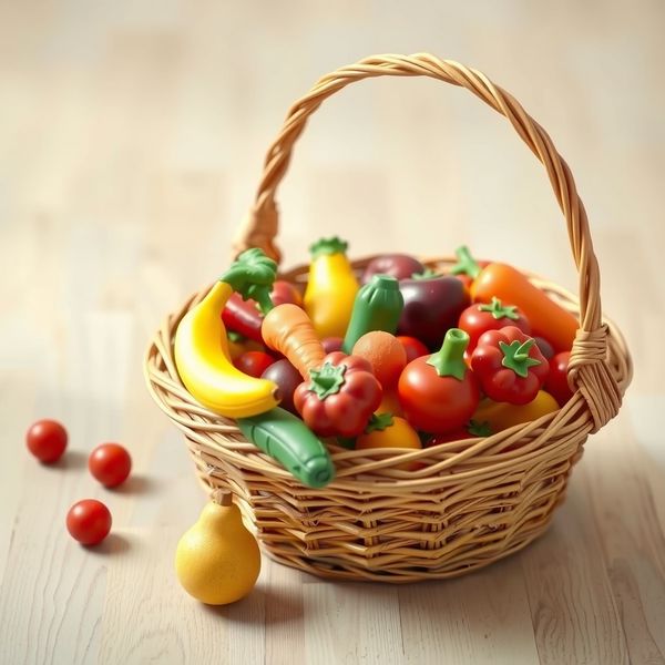 Ilustracja koszyka z zabawkowymi owocami