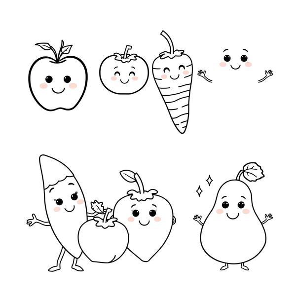 Strona do kolorowania — postacie owoców i warzyw