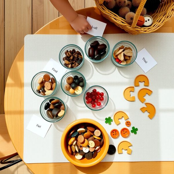 Taca z guzikami — aranżacja materiałów