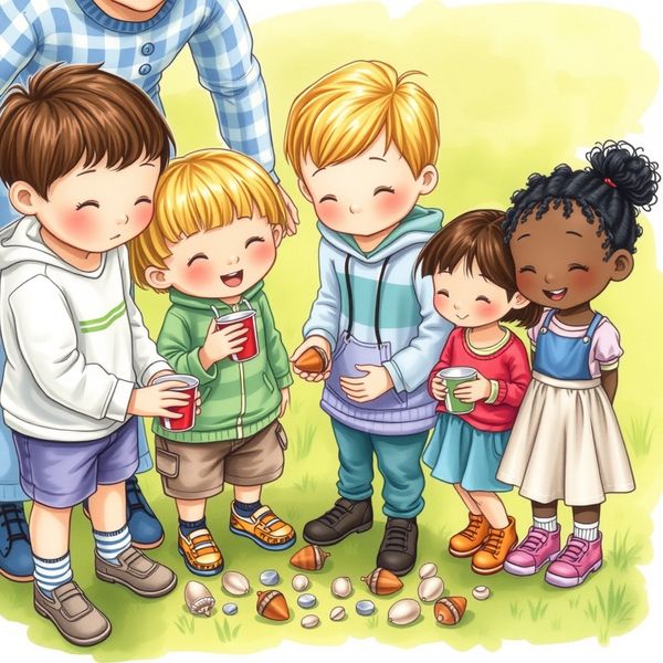 Dzieci szukające guzików na zewnątrz