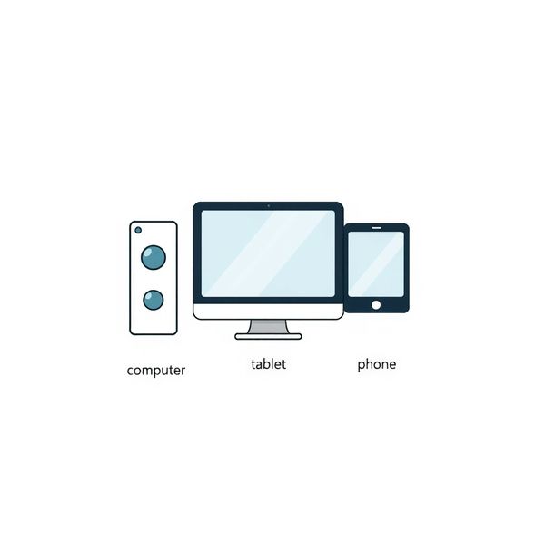 Plakat z prostymi urządzeniami (komputer, tablet, telefon)