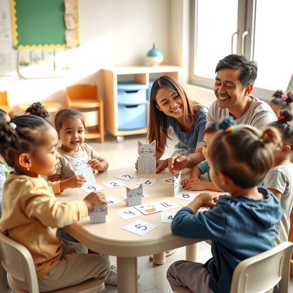 Zdjęcie sceny stacji — dzieci przy stoliku z kotkami