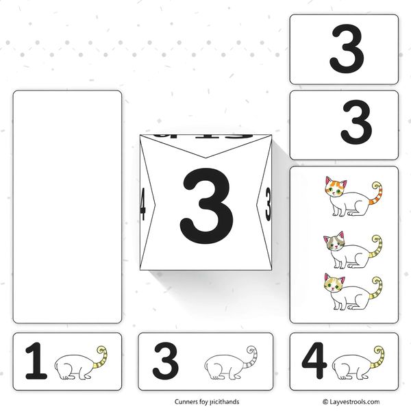 Kostka/liczby 1–3 — karty do losowania