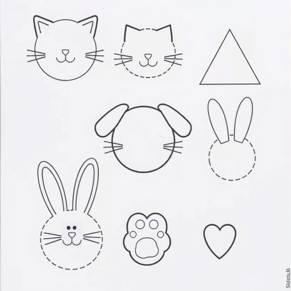 Szablony wycięć — głowy, uszy, łapki, ogony