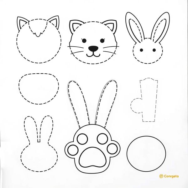 Szablony wycięć — głowy, uszy, łapki, ogony