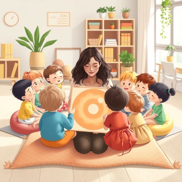 Scena: dzieci w kole na miękkich poduszkach