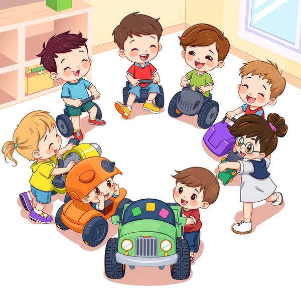 Obrazek: Dzieci naśladują jazdę pojazdu (ćwiczenie ruchowe)