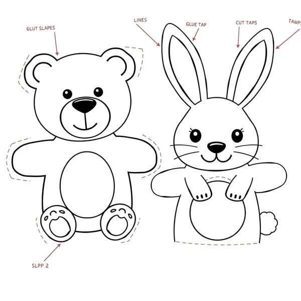 Szablony paluszkowych pacynek — Miś i Króliczek