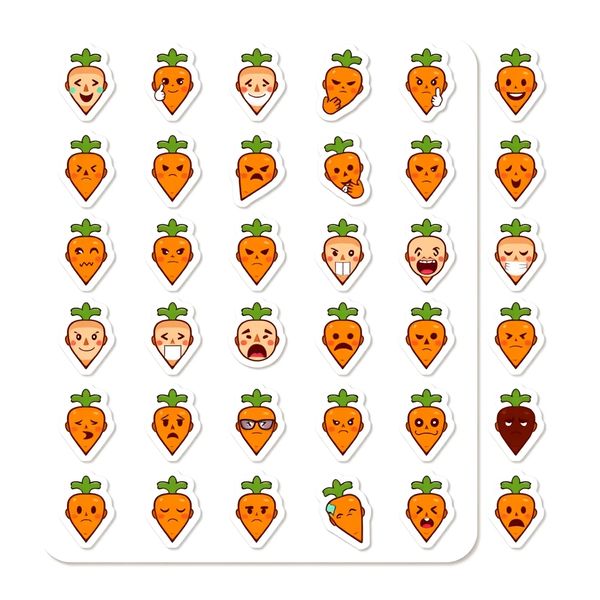 Naklejki marchewki — zestaw ikon emocji (szablon)