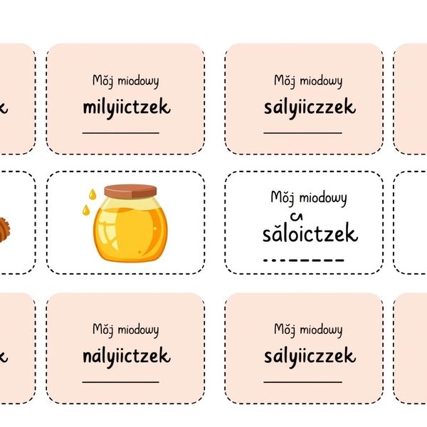 Etykiety do prac plastycznych „Mój miodowy słoiczek”