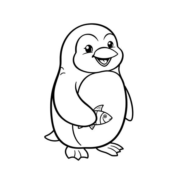 Kolorowanka — prosty pingwin z rybką
