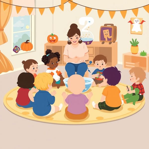 Ilustracja sceny: Dzieci w kole podczas zajęć