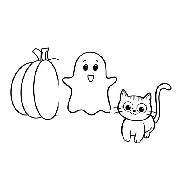 Kolorowanki: dynia, duch, kot (proste kontury)