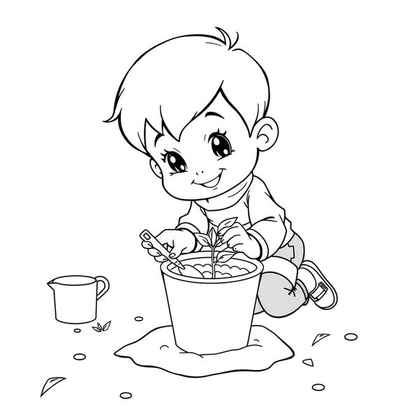 Kolorowanka: Dziecko sadzi nasionko