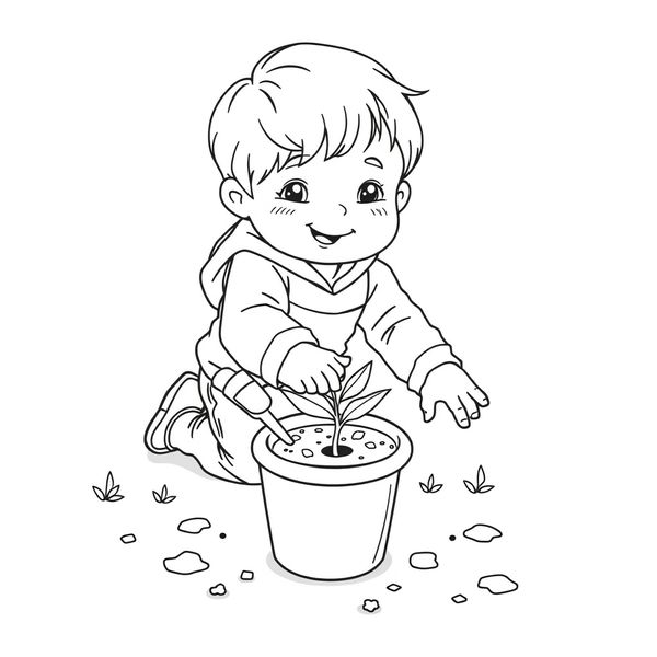 Kolorowanka: Dziecko sadzi nasionko