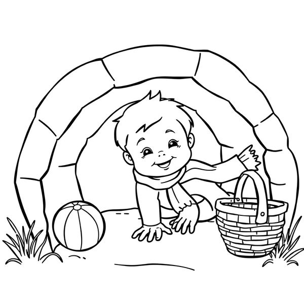 Kolorowanka — Maluch w tunelu i zabawki