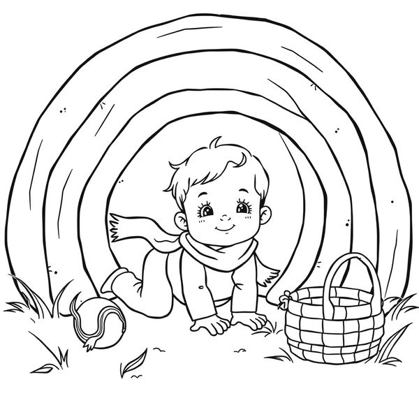 Kolorowanka — Maluch w tunelu i zabawki