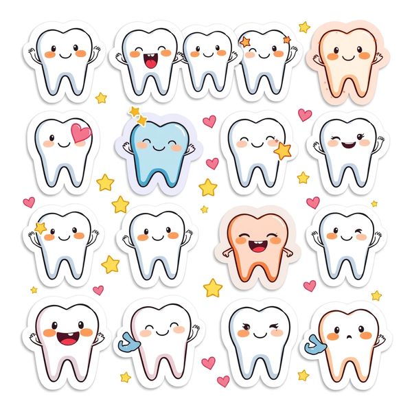 Arkusz naklejek pochwały — uśmiechnięte zęby