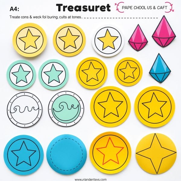 Papierowe skarbki — monety i kamienie (szablon)