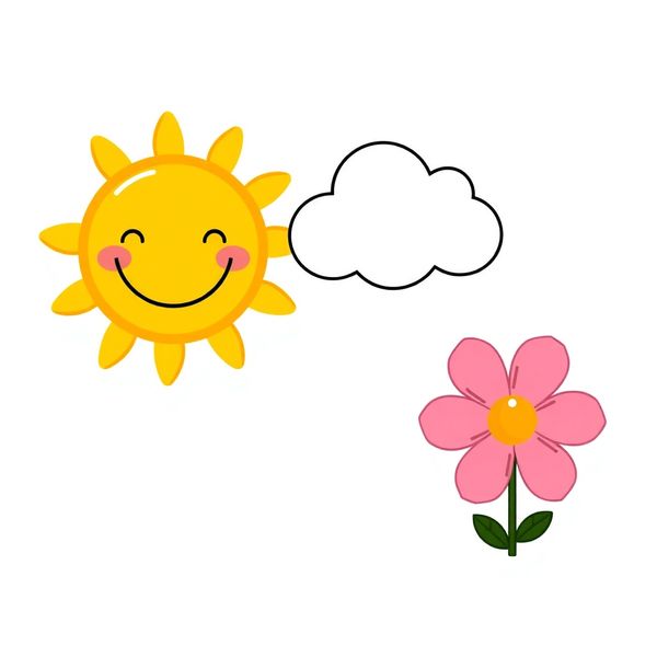 Ikony: słońce, chmura, kwiat — proste obrazki do druku