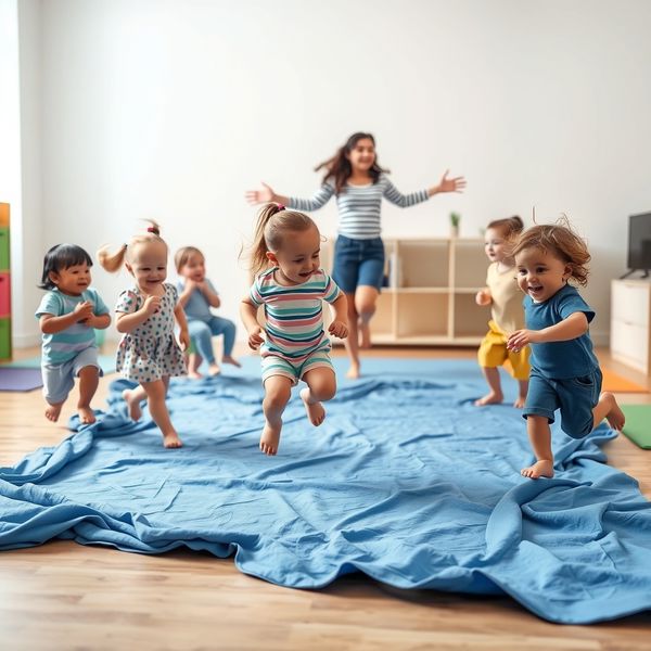 Fale i skoki — zabawa z chustą