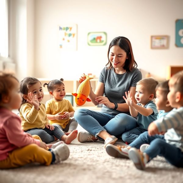 Powitanie w kole — nauczyciel z dziećmi