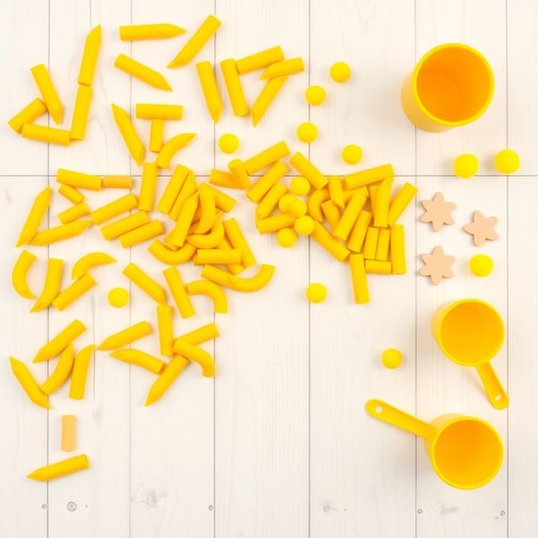 Flatlay sensorycznego pojemnika (materiały)