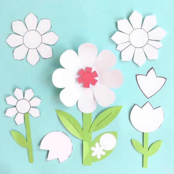 Kartonowe kwiaty na patyczkach — szablony do wycięcia