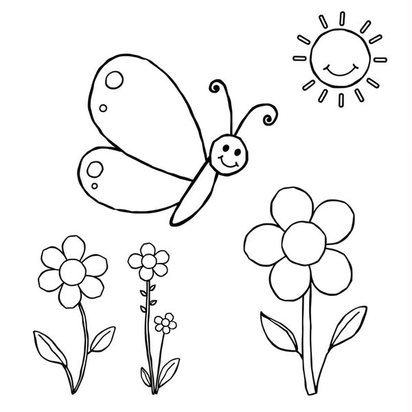 Strona do kolorowania — Motylek i Kwiaty
