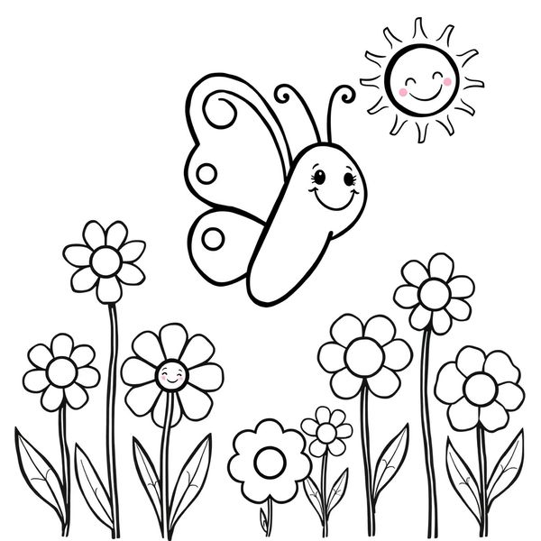 Strona do kolorowania — Motylek i Kwiaty