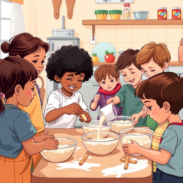 Dzieci wyrabiają ciasto — scenka warsztatowa