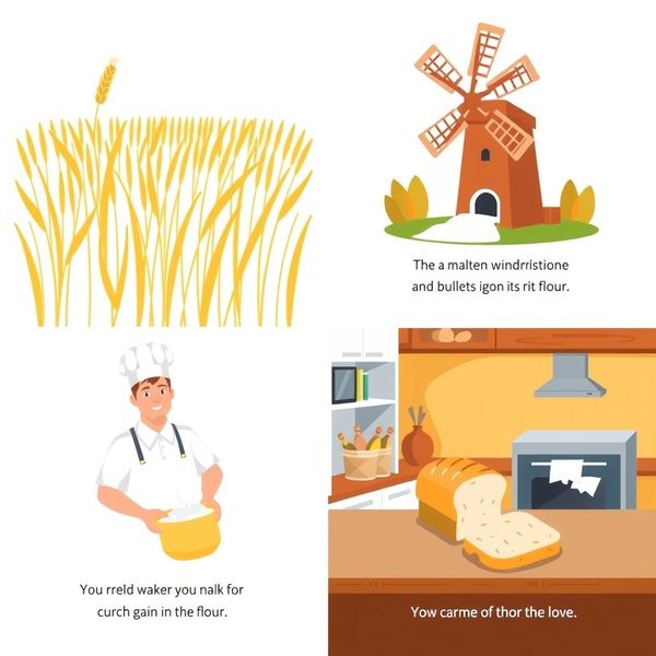 Schemat etapów: pole → młyn → piekarnia → stół