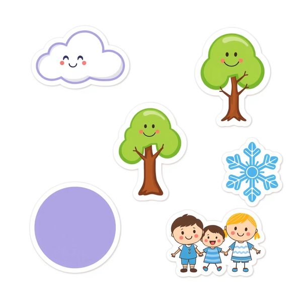 Karty ról — ikony do naklejek (Chmura, Wiatr, Drzewo, Śnieżynka, Chór)