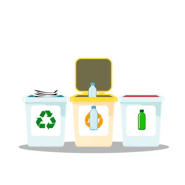 Pudełka do sortowania z ikonami (papier, plastik, szkło)