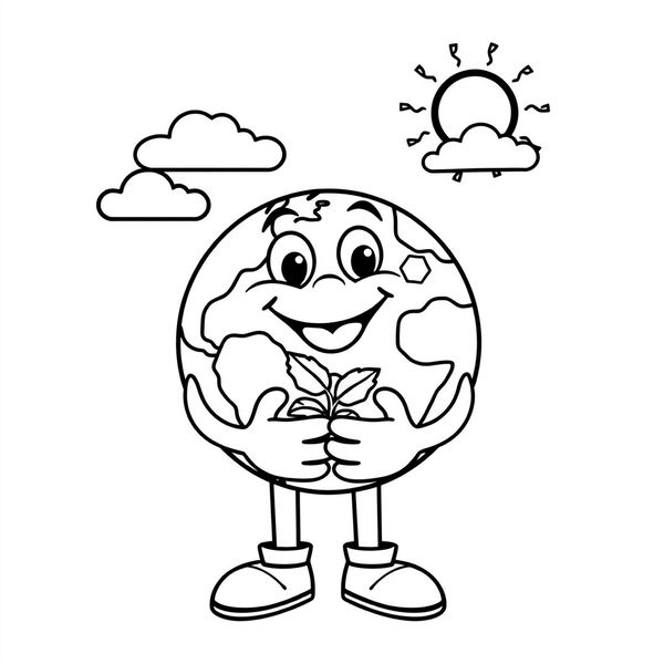 Strona do kolorowania: 'Dbamy o Ziemię' maskotka