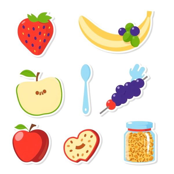 Szablon: Ikony owoców i przyborów - zestaw clipart