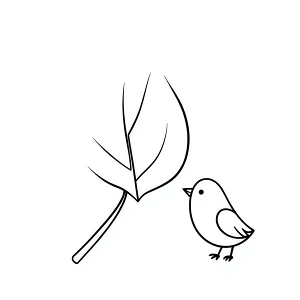 Kolorowanka — Liść i ptaszek