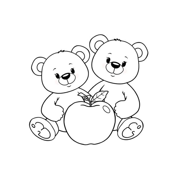 Kolorowanka — Dwa misie i dwa jabłka