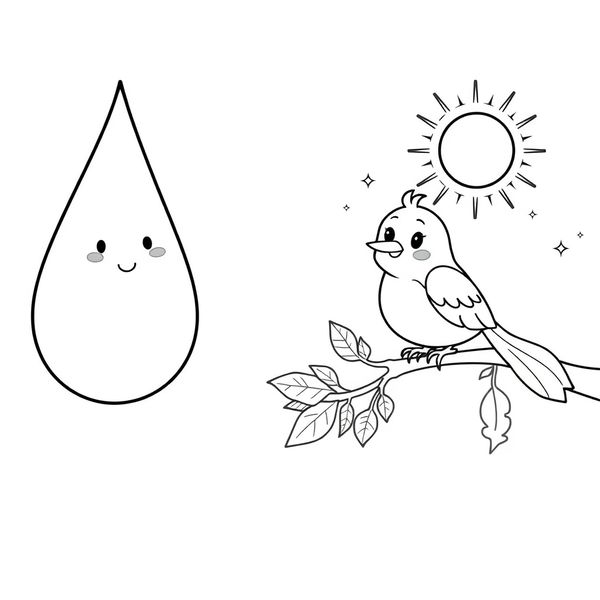 Kolorowanka: Mała kropla i ptaszek