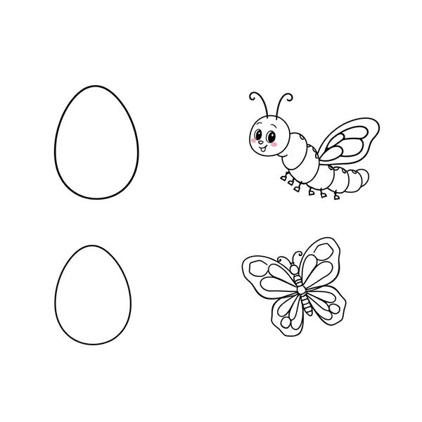 Kolorowanka: jajo, gąsienica, motyl (kontury)