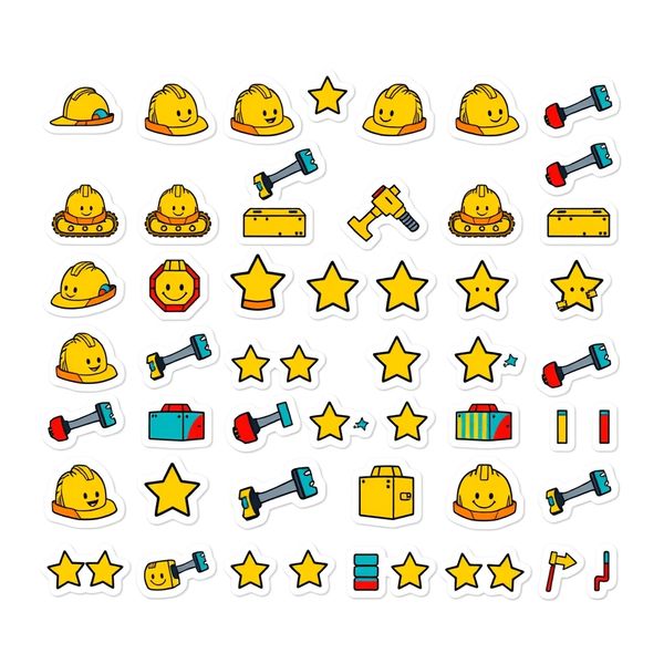 Naklejki nagrody — arkusz z motywami budowlanymi