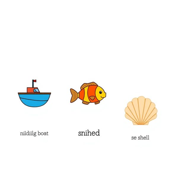 Karty obrazkowe: kuter, rybka, muszla