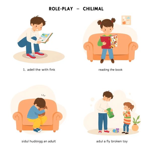 Karty scenkowe — pomocne zachowania (zakładanie butów, czytanie, przytulenie, naprawa zabawki)