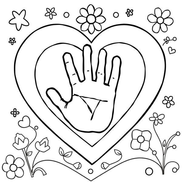 Kolorowanka: Serduszko i odcisk dłoni