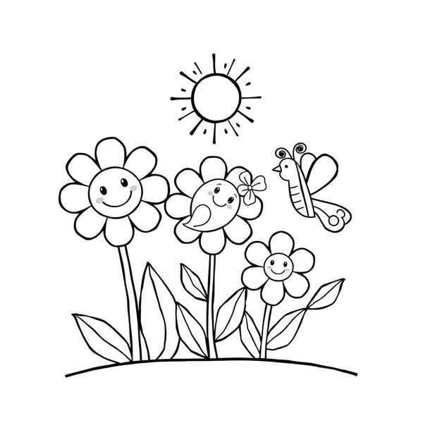 Kolorowanka — Kwiaty i wiosenne zwierzątka